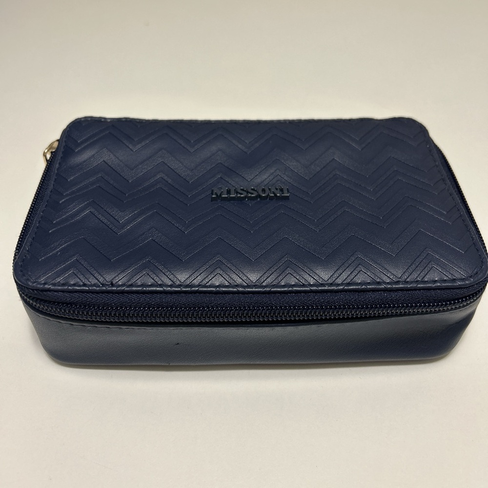 Navy Missoni faux leather vanity makeup bag case
In excellent condition